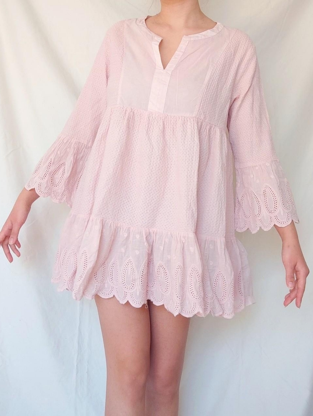 Light Pink Bell Sleeves Babydoll Dress